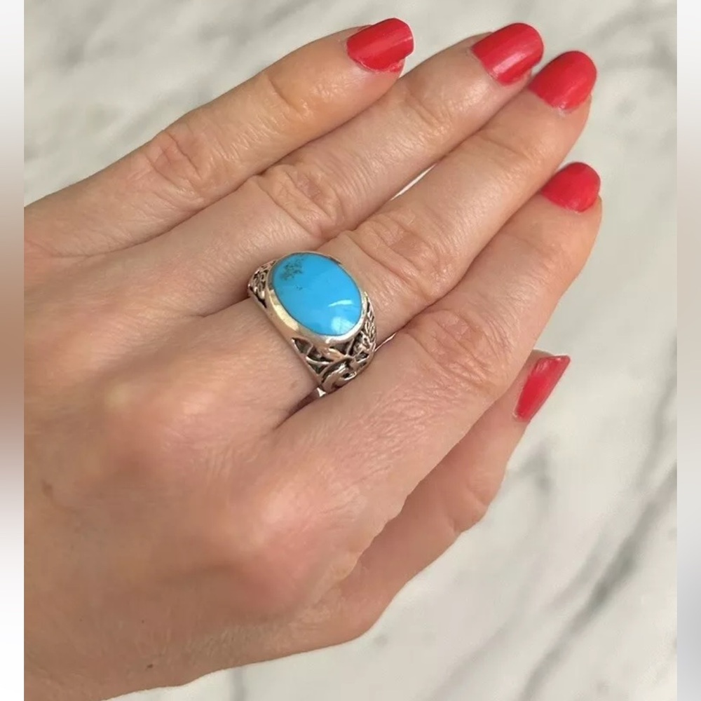 Genuine Turquoise Inlay Stone Silver Plated Metal Ring Size 6 NWOT